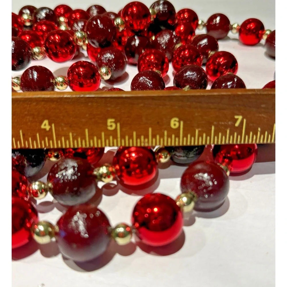 RARE! Vtg 9 Ft Red Burgundy Bead Garland Glass Resin Christmas Valentine Decor